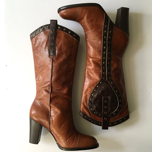 KENNETH COLE "Going Studly" Leather Heeled Western Boots Brown 7.5M - Picture 2 of 10